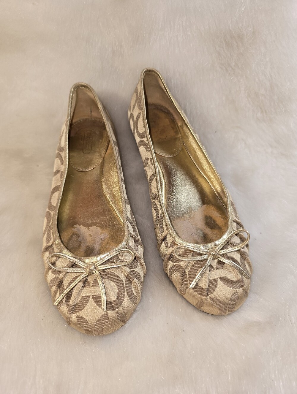 Coach Landon Gold & Gold Signature Ballet Flats - Picture 2 of 11